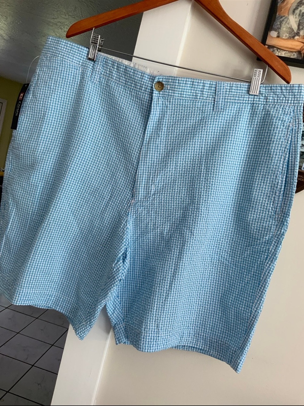 Chaps Light Blue and White Gingham Seersucker Shorts
